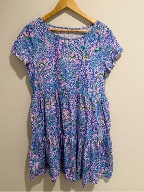 Lilly Pulitzer Preppy Palm Beach We Mermaid It Tiered Cotton Dress Lilac Rose L
